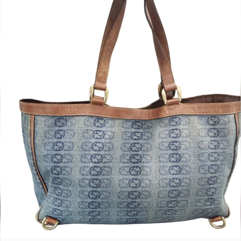 Gucci RARE Denim Abbey Blue and Brown Tote Bag - Picture 8 of 17